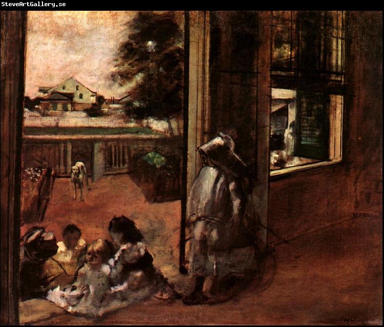 Edgar Degas Children Sat Down in the House Door